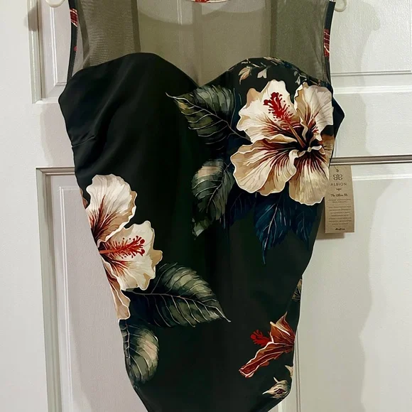 NWT! Albion Fit, Maria One-Piece, Green Floral Swimsuit - Picture 2 of 5